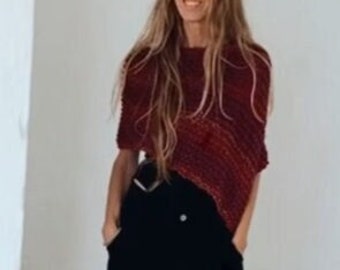 Red Poncho / ombre / stripe /tweed / cover up / top