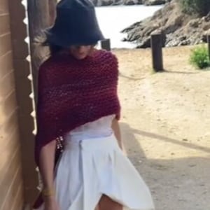 Red Poncho, ombre stripe tweed, cover up top image 1