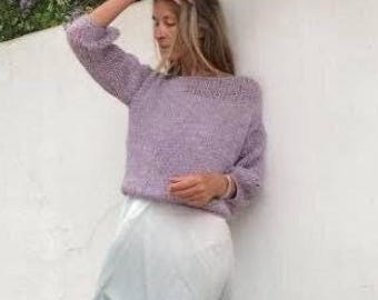 Lavender Alpaca Blend Summer Sweater, Puff Sleeve Knit