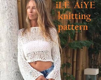 Patrón de punto Sweater moda mujer, crop top, patrón de punto fácil para mujer, PDF boho Inglés PATRÓN DE TEJIDO, principiantes, Y2K