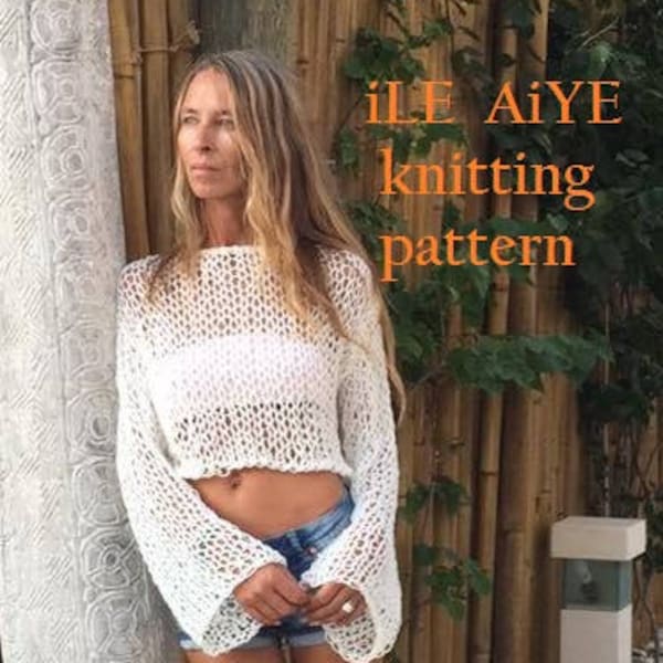 Strickanleitung Pullover Damenmode, Crop-Top, Damen einfaches Strickmuster, PDF boho English STRICKMUSTER, Anfänger, Y2K