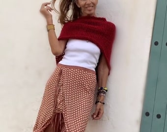 red poncho alpaca poncho cover-up, sustainable ethical fashion