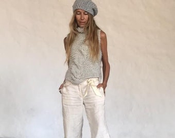 alpaca sweater, Silver gray Cable knit tank top, pullover polo-neck with cable detail Hand knit sustainable ethical handmade