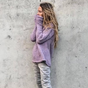 women's oversized lavender lilac sweater, slouchy fit, purple, pink jumper extra long sleeve, alpaca pullover, handmade knitwear handknit