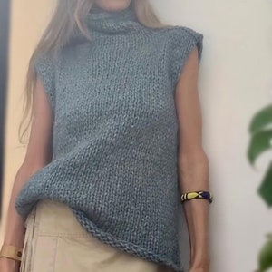 Green Alpaca Sweater, slouchy over-sized sleeveless poloneck vest slouchy pullover jumper sustainable ethical