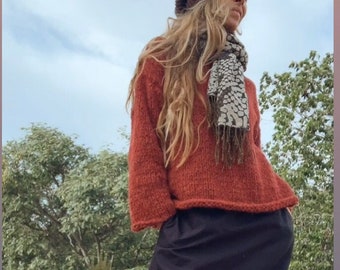 Burnt orange sweater comfy slouchy over sized Alpaca mix pullover jumper sustainable ethical handmade hand knit