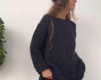 women's charcoal gray comfy sweater alpaca blend,  pullover, relaxed slouchy jumper