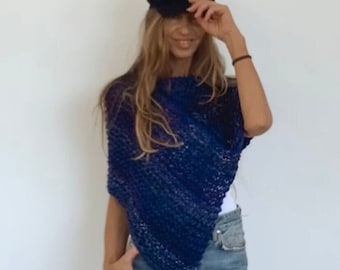 navy poncho blue ombre cape stripe sustainable ethical handmade/top