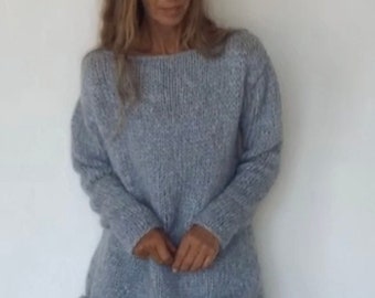 Robe pull en alpaga bleu pâle, pull, robe en tricot pour femme pull, longue ligne, vêtements éthiques durables