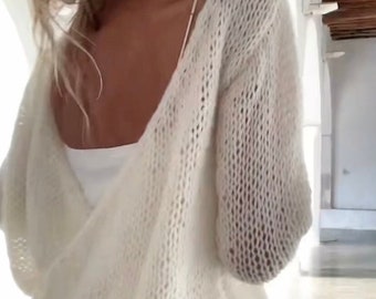 suéter sin espalda blanco marfil, blusa con espalda abierta, alpaca, suéter de verano