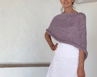 Poncho lavande lilas, poncho de protection en alpaga, tricots faits main de mode éthique durable