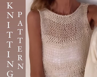 KNITTING PATTERN sheer knit tank top/easy beginners knit top  /vest/clothing /Handknit/English pattern PDF