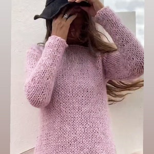 Pink Alpaca knit long sweater dress, slouchy with long slim sleeves sustainable ethical clothing image 1