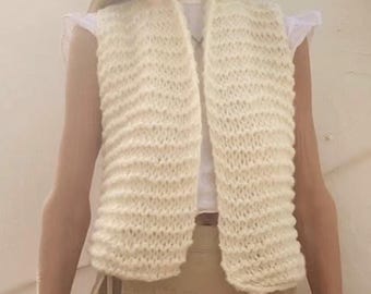 Handknit Alpaca Gilet: Ivory Sleeveless Knit Vest