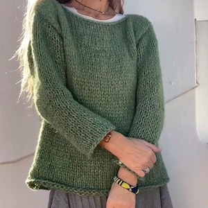 Olive Green Sweater, Soft Cable Knit Jumper, Moss Green