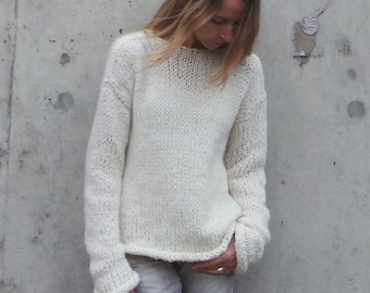 Alpaca Ivory white sweater/women's slouchy over-sized pullover jumper