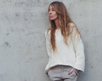 Chunky Knit Alpaca Wool Sweater - Ivory Slouchy Sweater