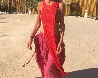Red Tunic, red tribal vest tunic, beach cover up, long vest, beach fashion