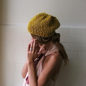 Mustard Yellow chunky knit hat beanie vegan, other shades green, black, brown, beige, blue, gray, orange, READY TO SHIP image 4