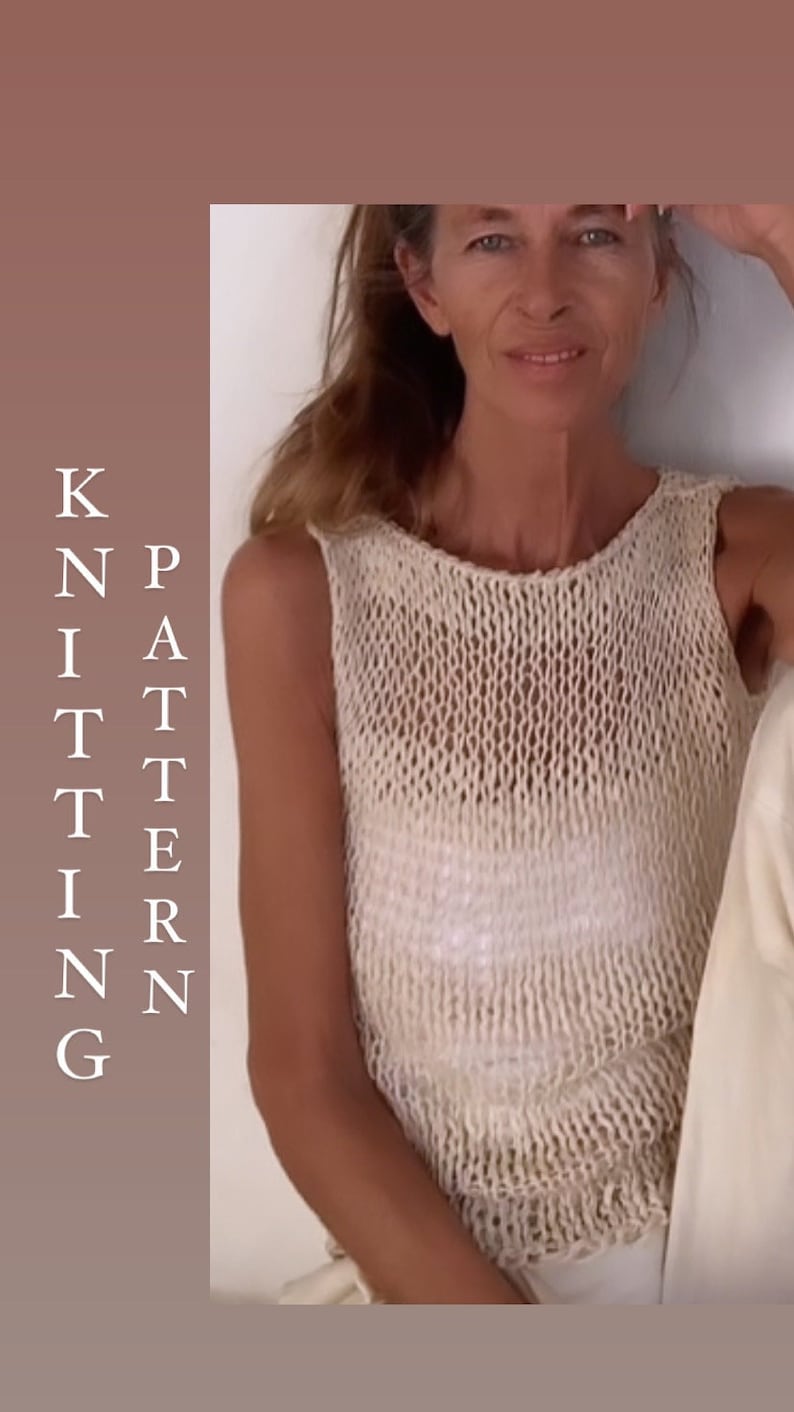 KNITTING PATTERN sheer knit tank top/easy beginners knit top /vest/clothing /Handknit/English pattern PDF image 1