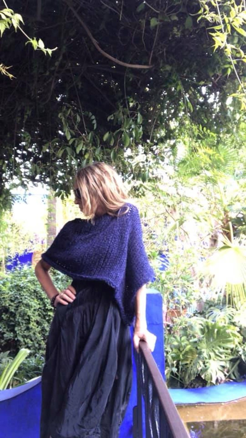Navy Blue poncho alpaca poncho cover-up warm winter cover up