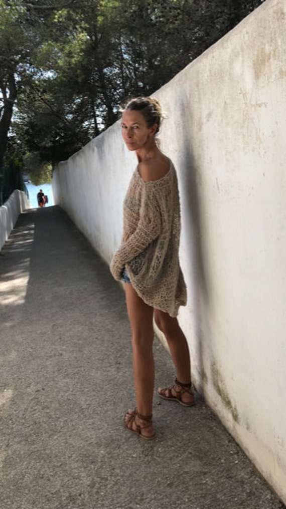Alpaca Beige Boho Sweater Women's 