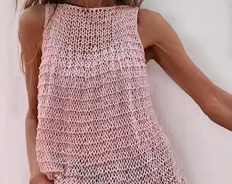 Pink Linen Knit Tank Top: Loose Fit Maternity Blouse