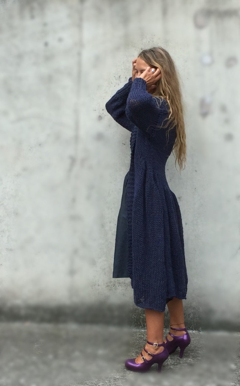 Blue Sweater Swing Coat Blue Knitted Coat Long Sweater Etsy