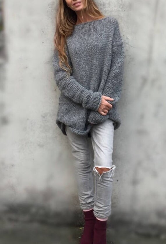 Gray Alpaca Sweater Dress Pullover 