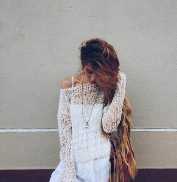 Alpaca Ivory Sweater Boho off Shoulder 