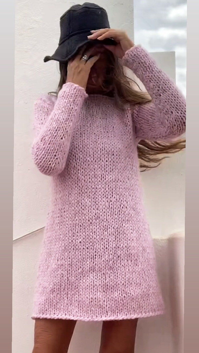 Pink Alpaca knit long sweater dress, slouchy with long slim sleeves sustainable ethical clothing image 1