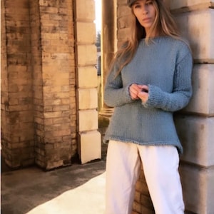 Handknit Alpaca Slouchy Sweater: Seafoam Blue Oversized Pullover image 4