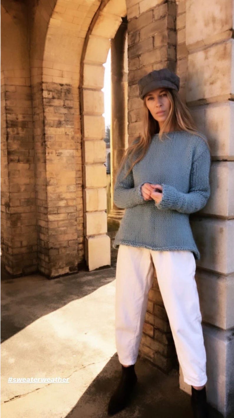 Handknit Alpaca Slouchy Sweater: Seafoam Blue Oversized Pullover image 4
