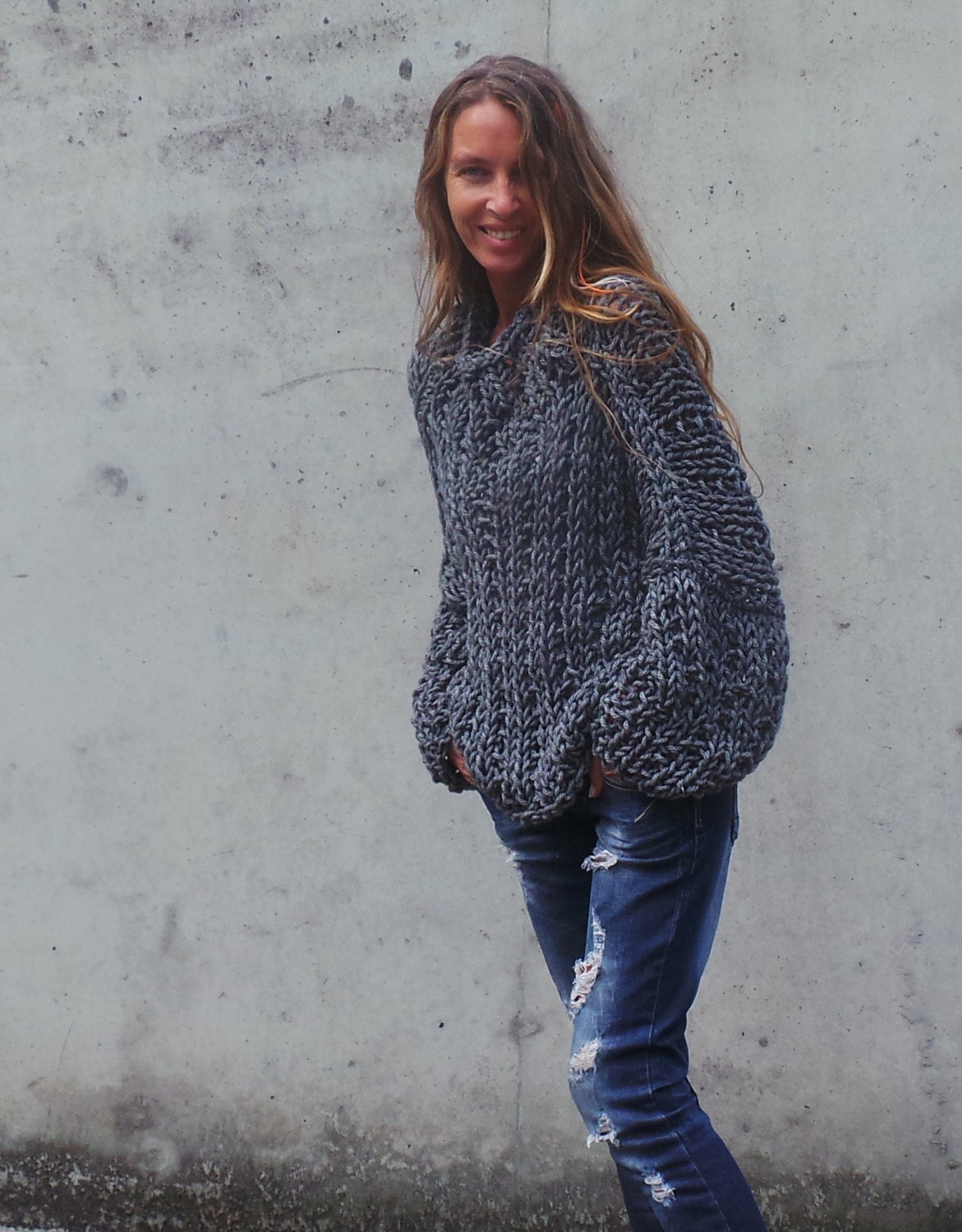 Grey chunky shop knit jumper womens