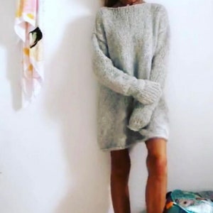 Pink Alpaca knit long sweater dress, slouchy with long slim sleeves sustainable ethical clothing image 5