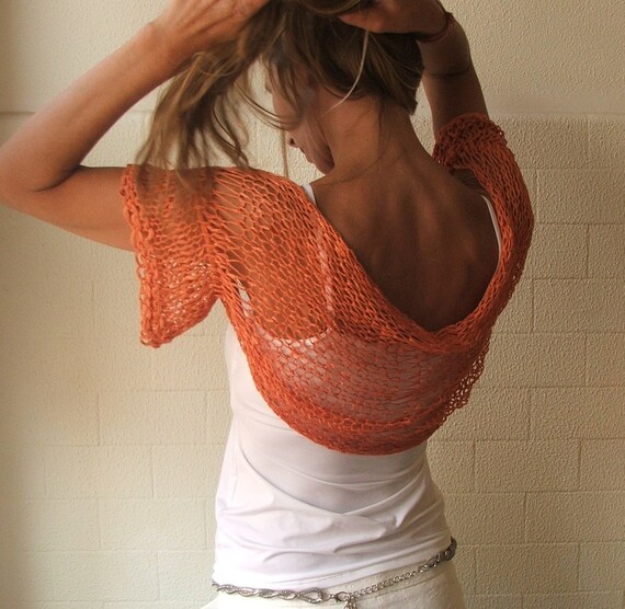 Items similar to light orange short sleeved shrug on Etsy