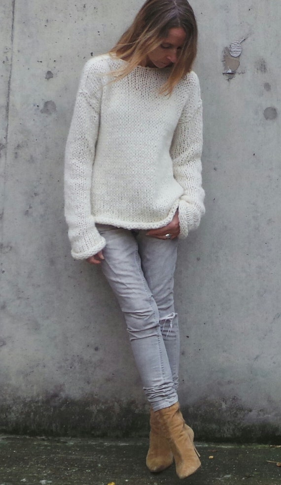 Alpaka Ivory weißer Pullover Damen Pullover overs size - Etsy Schweiz