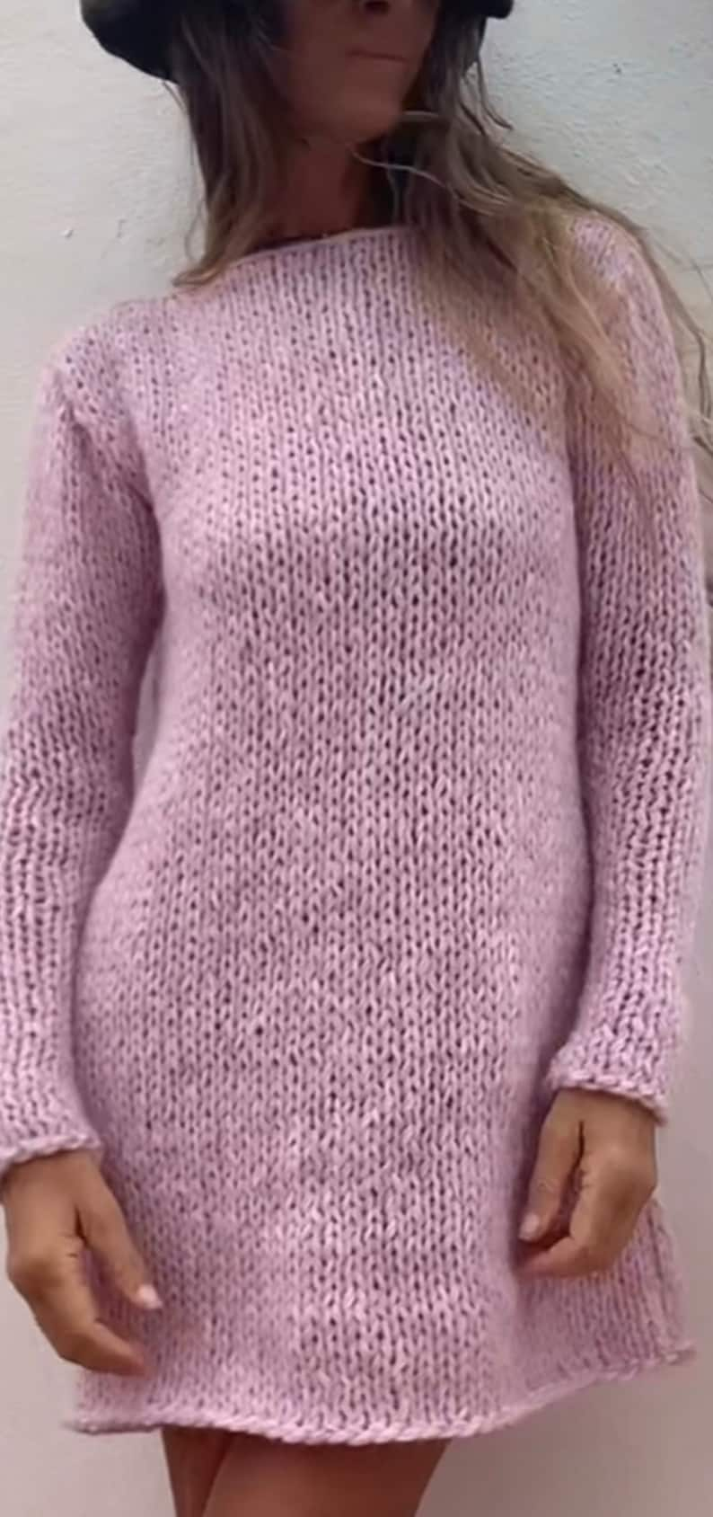 Pink Alpaca knit long sweater dress, slouchy with long slim sleeves sustainable ethical clothing image 6