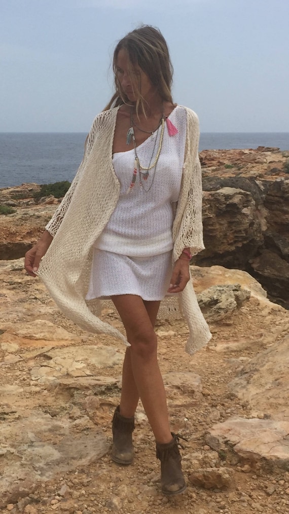 Kimono marfil / suéter de playa cárdigan mujer / punto -