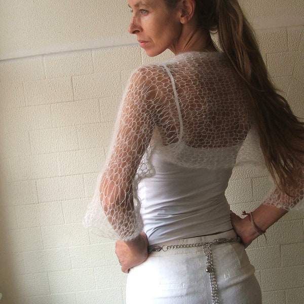 White sheer knit bolero shrug, Ivory, ethereal, bridal, wedding, loose knit, summer shrug