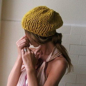 Mustard Yellow chunky knit hat beanie vegan, other shades green, black, brown, beige, blue, gray, orange, READY TO SHIP image 3