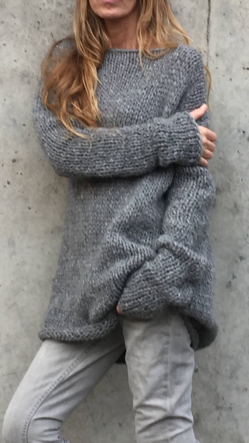 Gray Alpaca sweater dress, pullover, jumper dress women's knit dress, long line, handmade knitwear sustainable ethical clothing, Y2K image 3