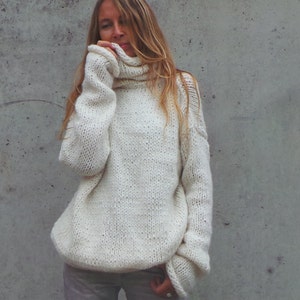 ivory white  over size sweater slouchy pullover sweater, jumper  turtle neck comfy pullover long sweater dress