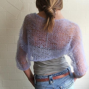 lilac bolero shrug/lightweight, loose knit, summer, ethereal, sheer