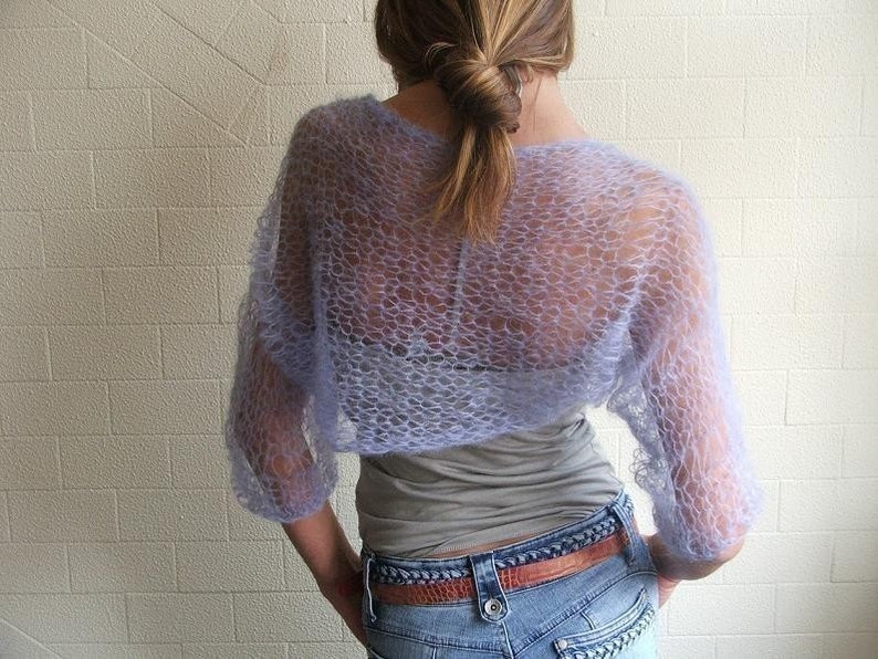 lilac bolero shrug/lightweight, loose knit, summer, ethereal, sheer image 1