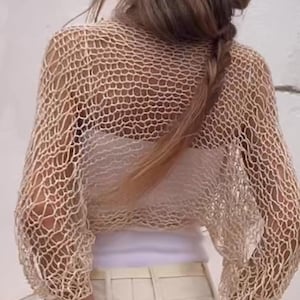 Ecru light beige linen bolero shrug, open weave, summer shrug, summer knit, brides bolero, wedding cover up, lightweight, custom colours