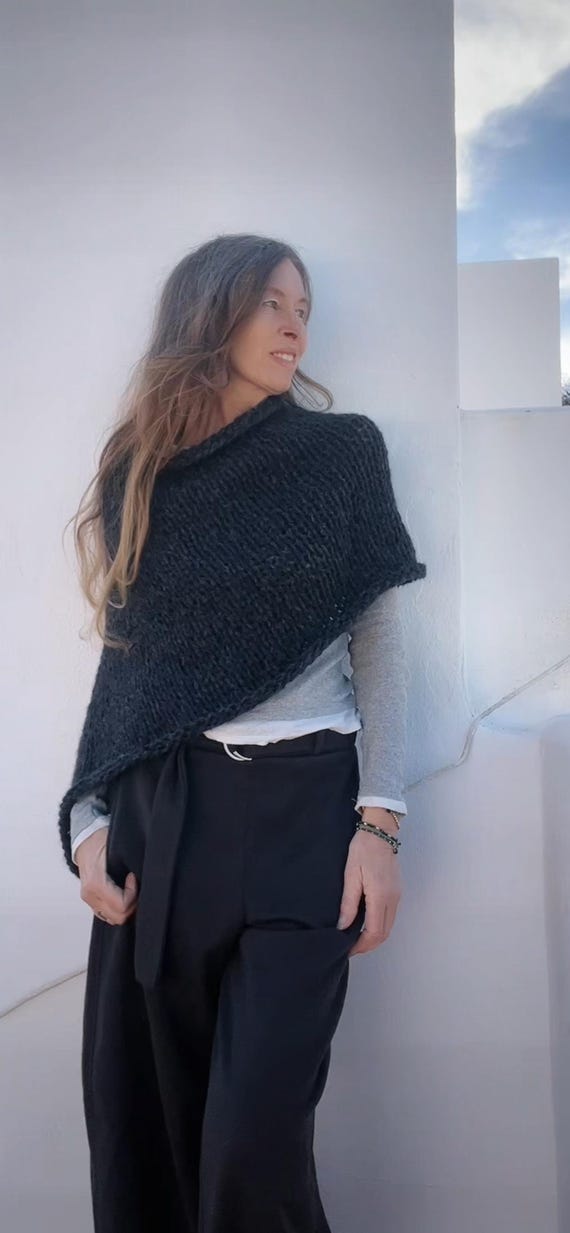 Charcoal Gray Alpaca poncho