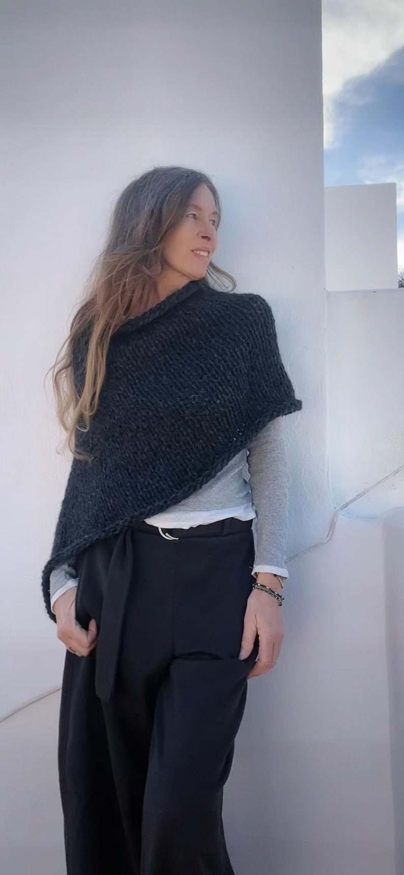 Charcoal Gray Alpaca poncho image 1