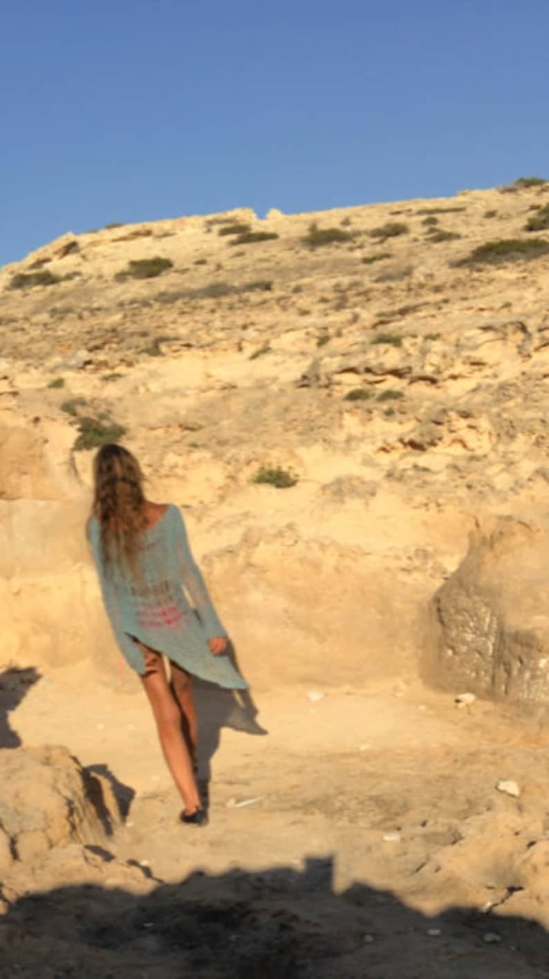 Turquoise blue sweater bikini cover up beach wear / Etsy