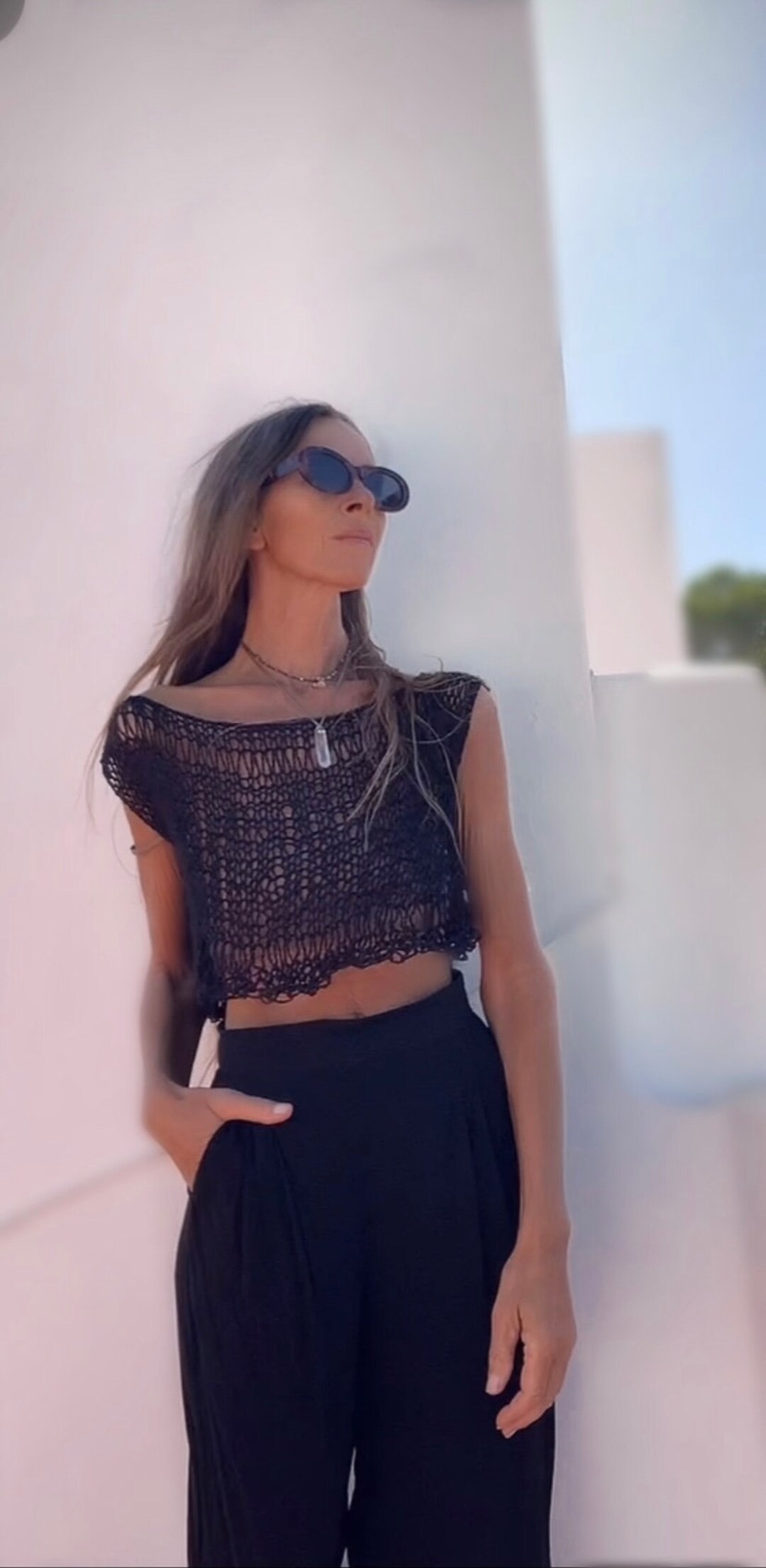 Sloane Linen Cropped Tank Top - Black main image 0